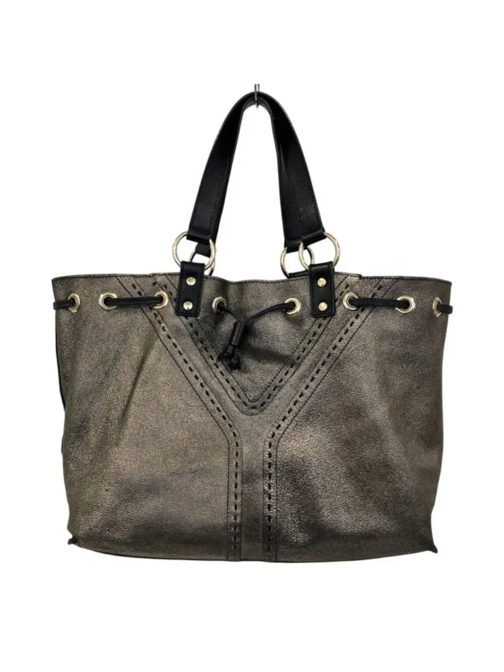 Saint Laurent Sac Double Y-line Reversible Leather Tote Black Gold Colored